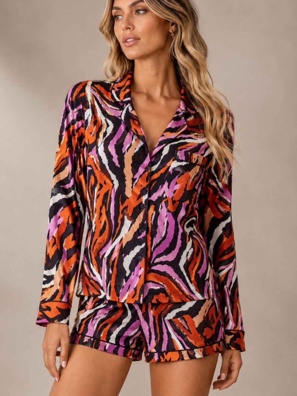 DVF for Target Zebra Pajama Top Multicolor Button Down Sleep Shirt M NWT